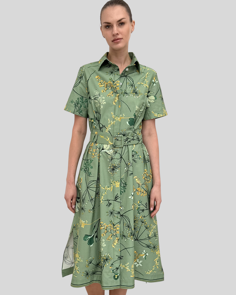 HALF-SLEEVES DRESS WITH BELT: MARGARITA: GREEN
