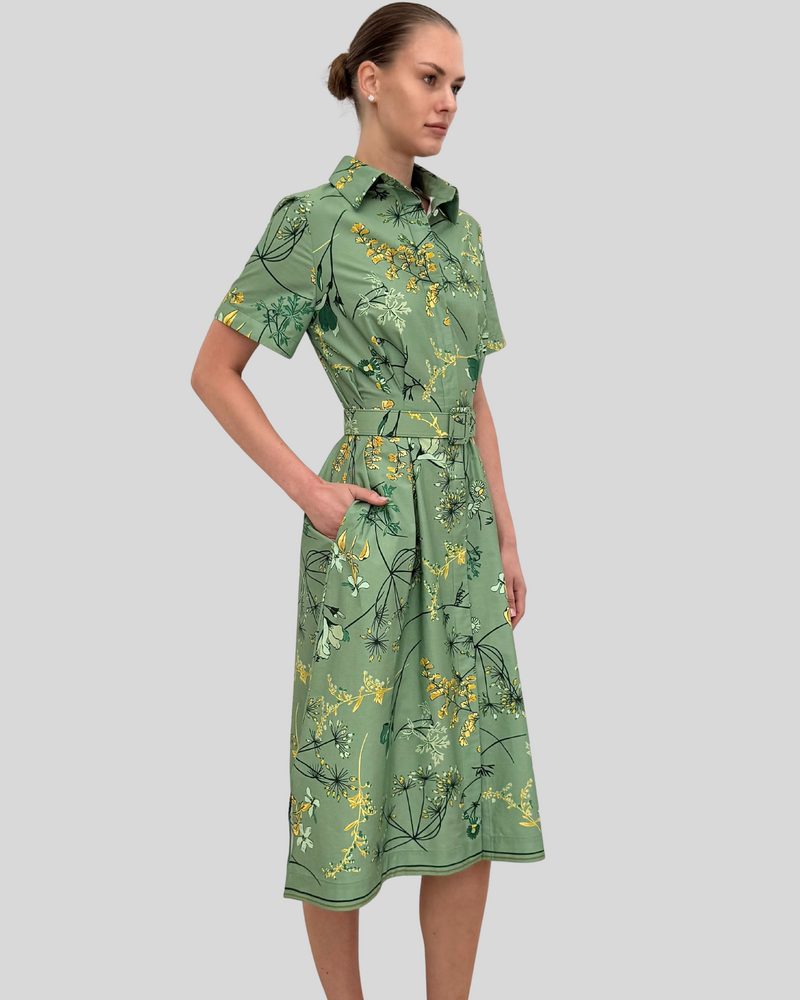 HALF-SLEEVES DRESS WITH BELT: MARGARITA: GREEN