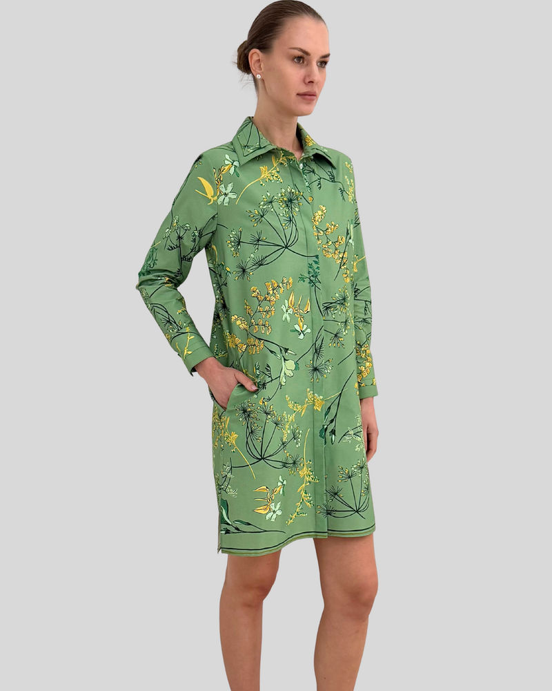 LONG SLEEVE SHIRT DRESS: MARGARITA: GREEN