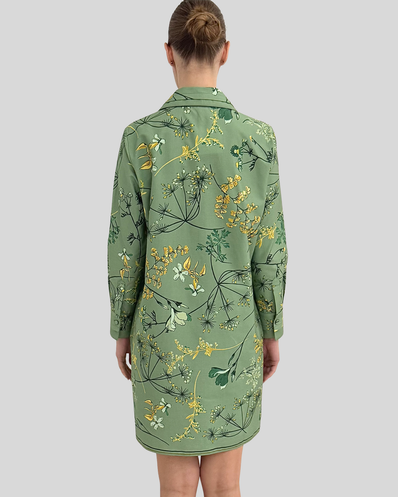 LONG SLEEVE SHIRT DRESS: MARGARITA: GREEN