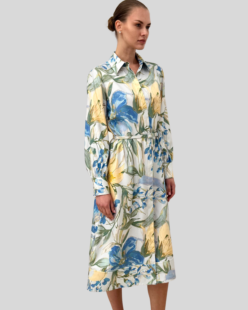SHIRT DRESS WITH BELT: SICILY: BLUE