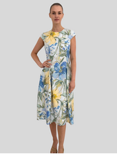 LONG DRESS WITH CAP SLEEVES: SICILY: BLUE