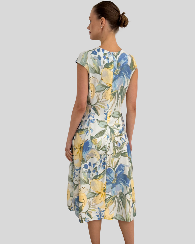 LONG DRESS WITH CAP SLEEVES: SICILY: BLUE