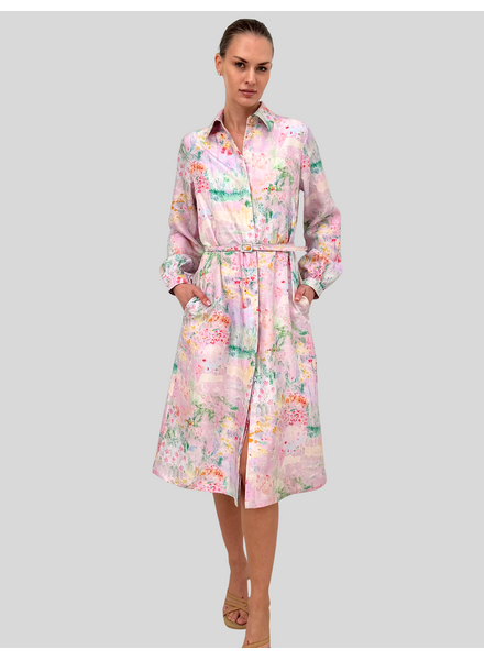 SHIRT DRESS WITH BELT: SPELLO: PINK
