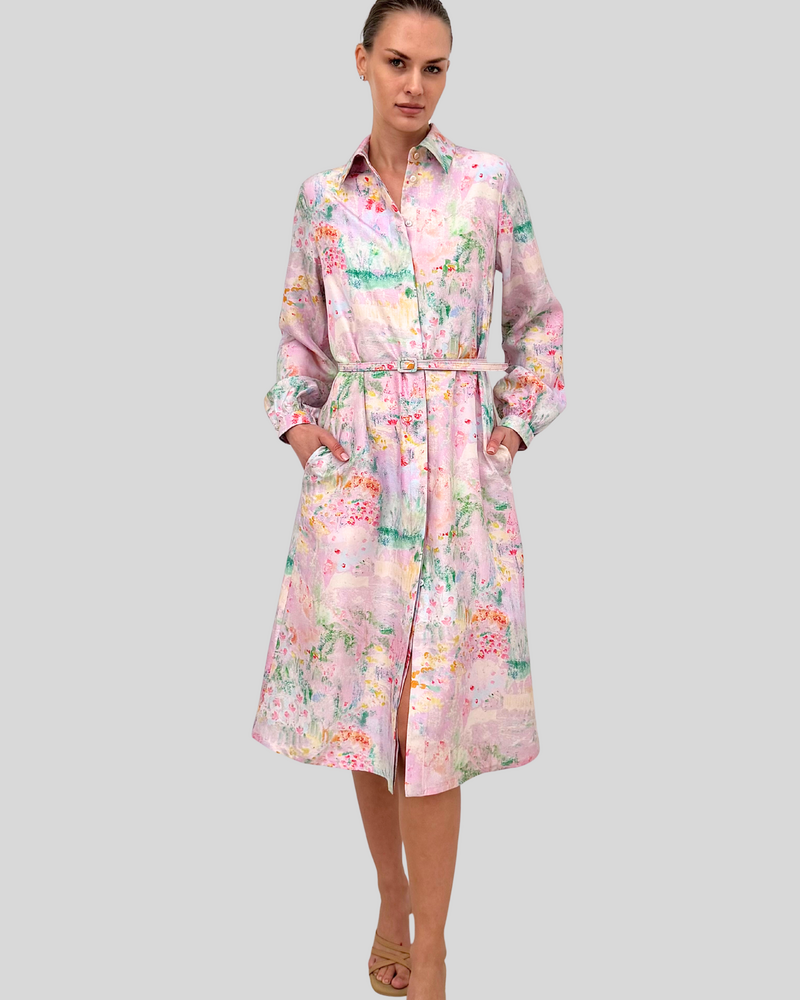 SHIRT DRESS WITH BELT: SPELLO: PINK