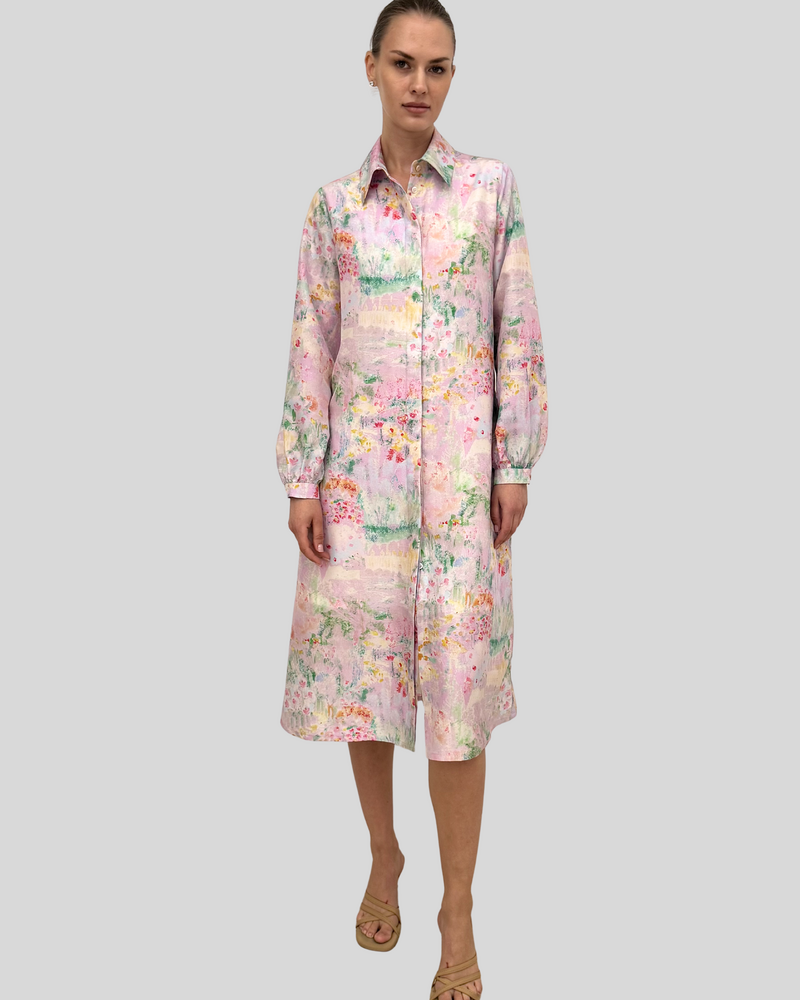 SHIRT DRESS WITH BELT: SPELLO: PINK