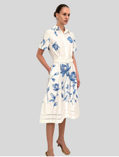 HALF-SLEEVES DRESS: EMBROIDERY: BLUE