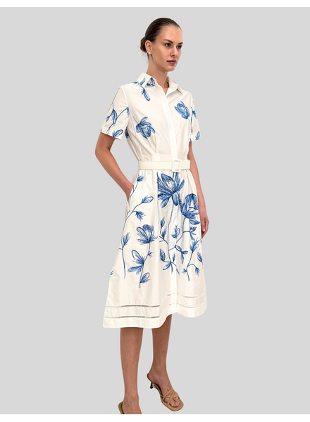 HALF-SLEEVES DRESS: EMBROIDERY: BLUE