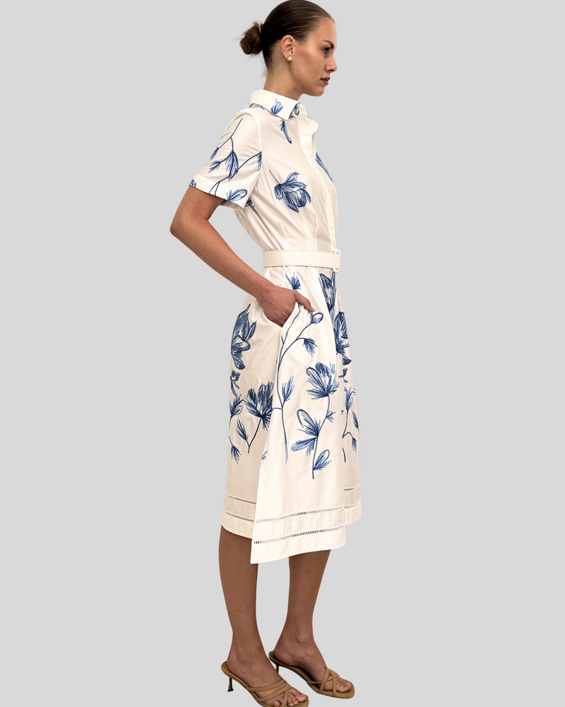 HALF-SLEEVES DRESS: EMBROIDERY: BLUE