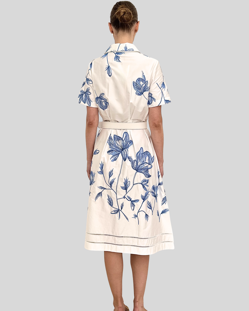 HALF-SLEEVES DRESS: EMBROIDERY: BLUE