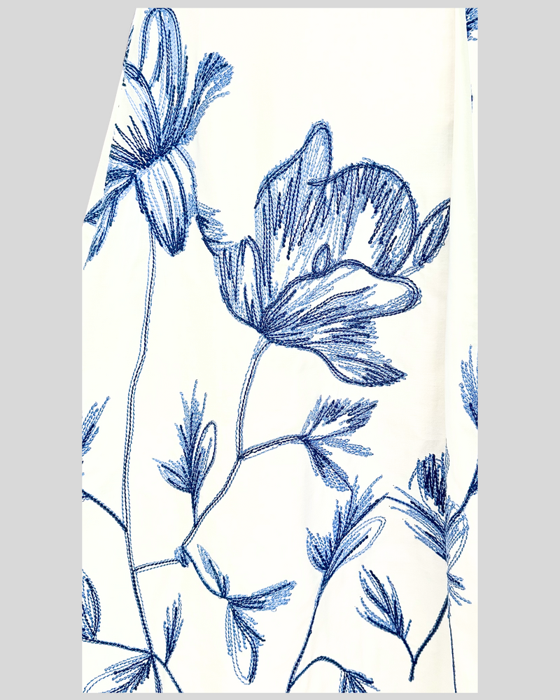 LONG DRESS WITH CAP SLEEVES: EMBROIDERY: BLUE