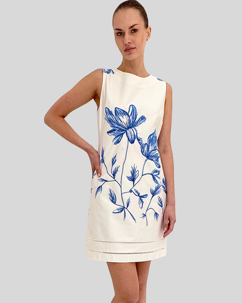 SLEEVELESS DRESS: EMBROIDERY: BLUE