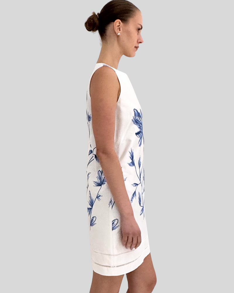 SLEEVELESS DRESS: EMBROIDERY: BLUE