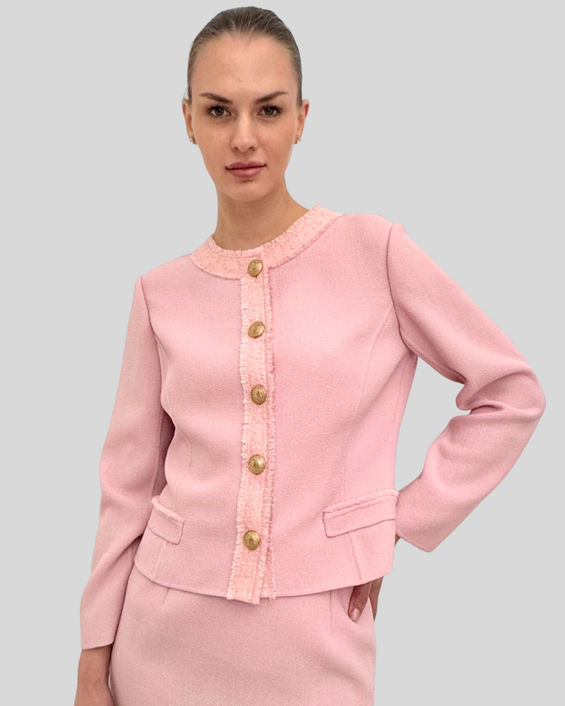 TWEED CREWNECK JACKET: PINK