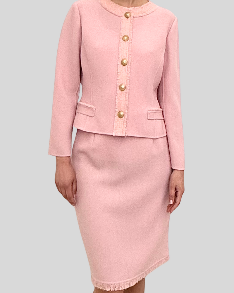 TWEED CREWNECK JACKET: PINK