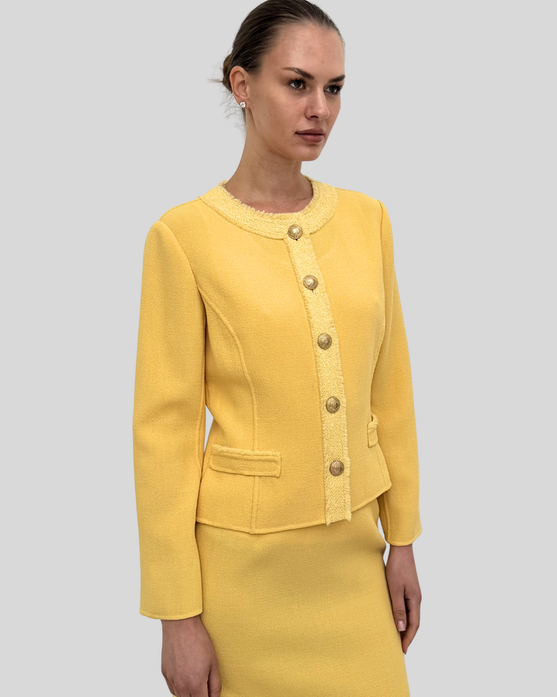 TWEED CREWNECK JACKET: YELLOW