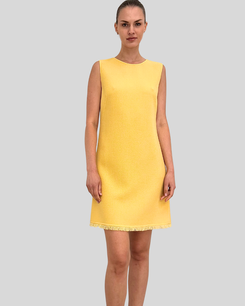 SLEEVELESS DRESS: TWEED: YELLOW
