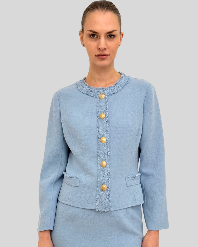 TWEED CREWNECK JACKET: BLUE