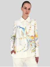 LONG SLEEVE SHIRT: JACQUARD PEACOCK PRINTED: IVORY
