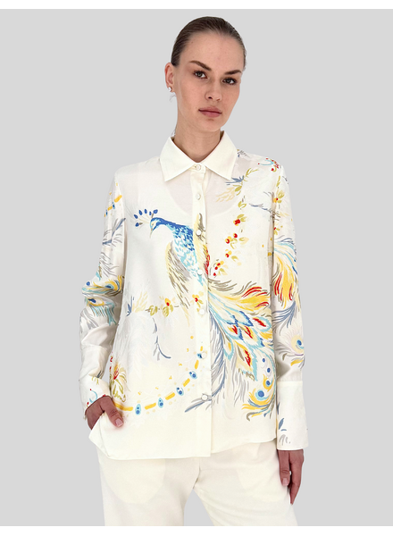 LONG SLEEVE SHIRT: JACQUARD PEACOCK PRINTED: IVORY