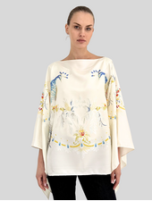 SILK JACQUARD PEACOCK PRINTED PONCHO