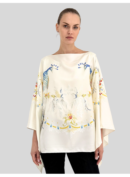 SILK JACQUARD PEACOCK PRINTED PONCHO