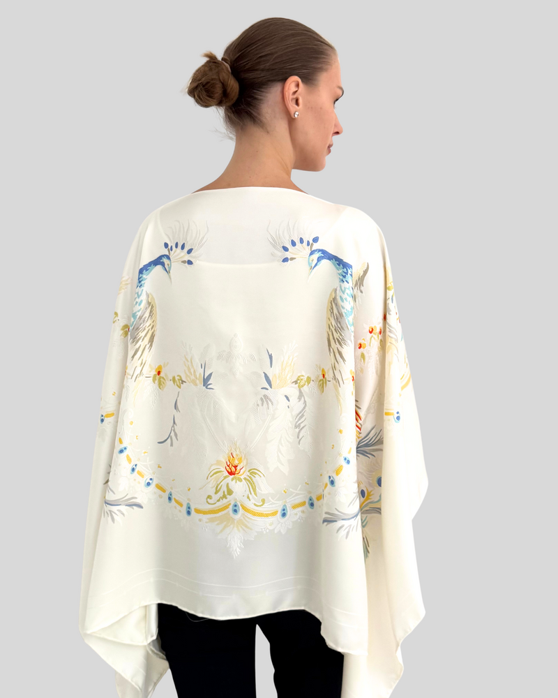 SILK JACQUARD PEACOCK PRINTED PONCHO
