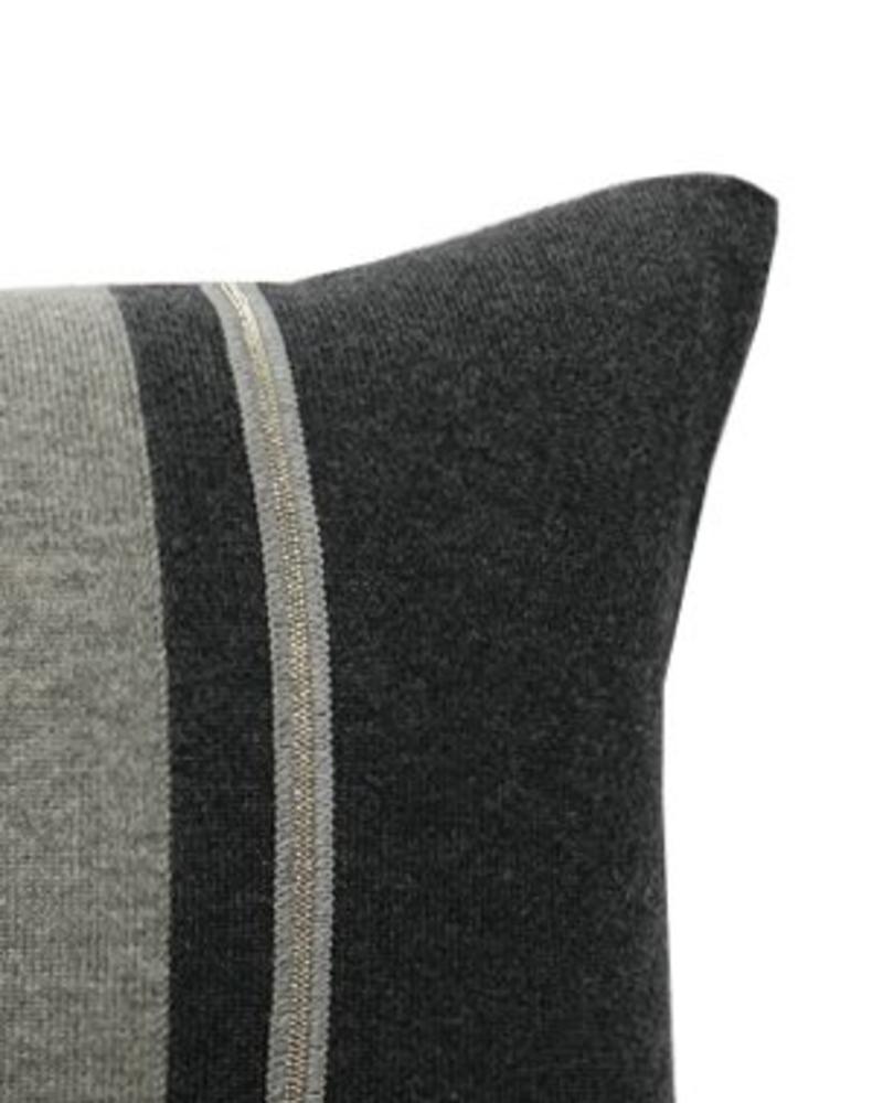 RUBINO KNITTED TWO-TONE PILLOW W/ JEWEL DETAIL: 12" X 18": CHARCOAL-GRAY