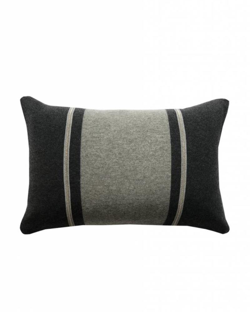 RUBINO KNITTED TWO-TONE PILLOW W/ JEWEL DETAIL: 12" X 18": CHARCOAL-GRAY