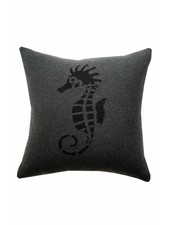 SEAHORSE CASHMERE-LUREX PILLOW: 21" X 21": CHARCOAL-BLACK-LEFT