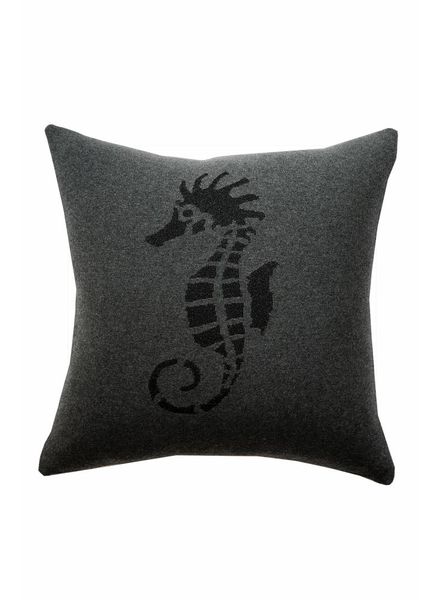 SEAHORSE CASHMERE-LUREX PILLOW: 21" X 21": CHARCOAL-BLACK-LEFT