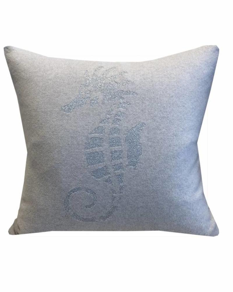 SEAHORSE CASHMERE-LUREX PILLOW: 21" X 21": PEARL-LEFT