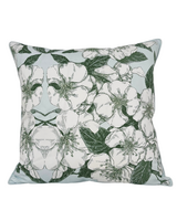 COTTON SCARF QUILTED PILLOW: APPLE BLOSSOM: LIGHT BLUE: 21"x 21"