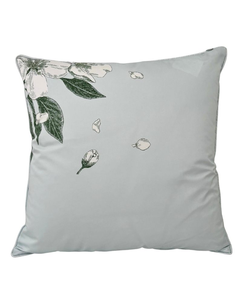 COTTON SCARF QUILTED PILLOW: APPLE BLOSSOM: LIGHT BLUE: 21"x 21"