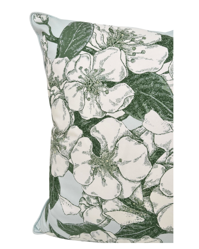 COTTON SCARF QUILTED PILLOW: APPLE BLOSSOM: LIGHT BLUE: 21"x 21"