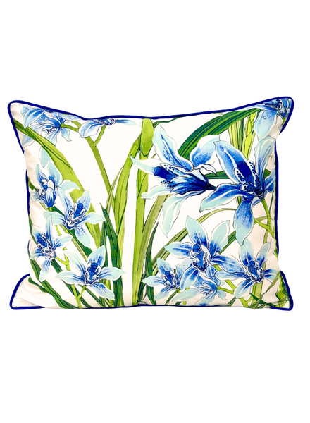 COTTON QUILTED PILLOW: DANCING LADY FLOWER: BLUE