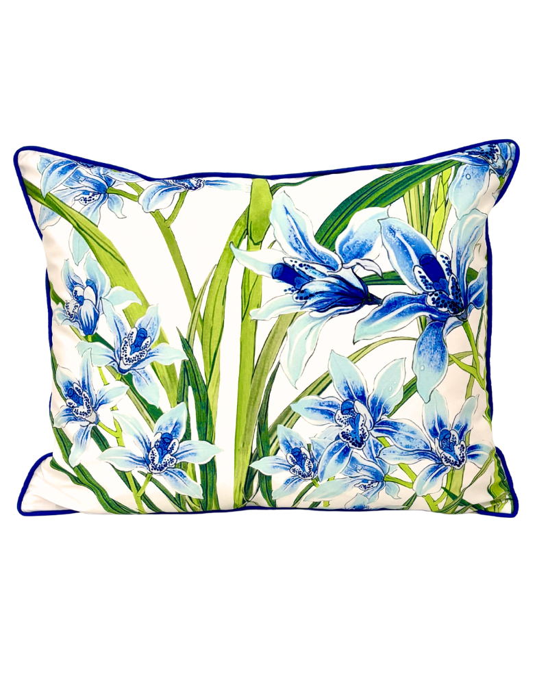 COTTON QUILTED PILLOW: DANCING LADY FLOWER: BLUE