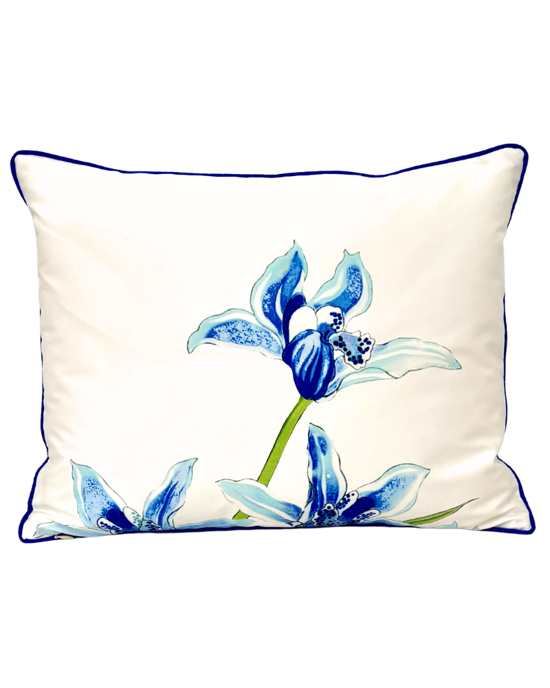 COTTON QUILTED PILLOW: DANCING LADY FLOWER: BLUE