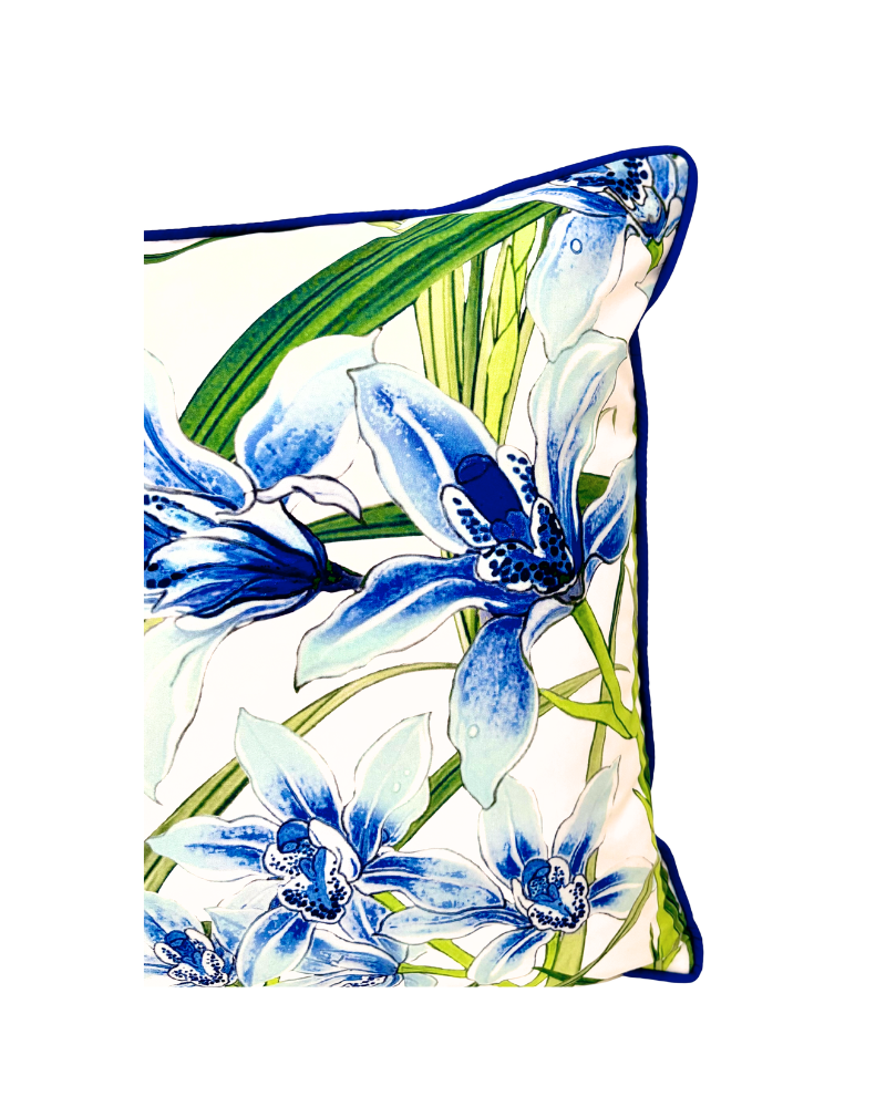 COTTON QUILTED PILLOW: DANCING LADY FLOWER: BLUE