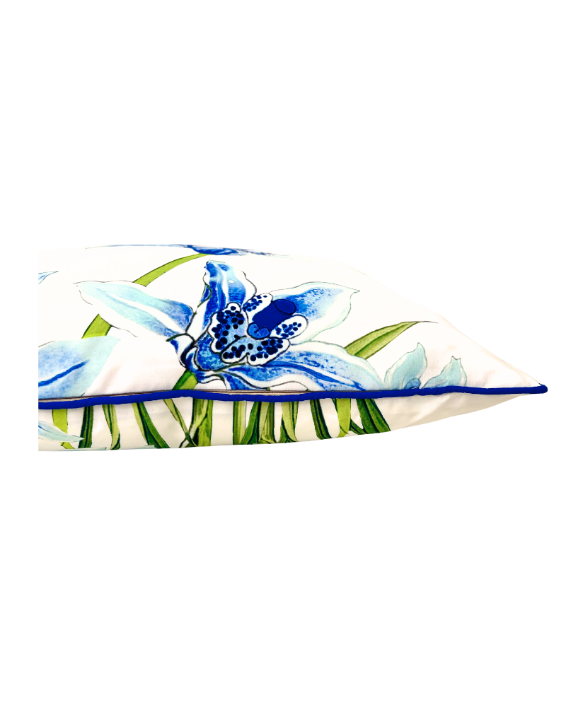 COTTON QUILTED PILLOW: DANCING LADY FLOWER: BLUE