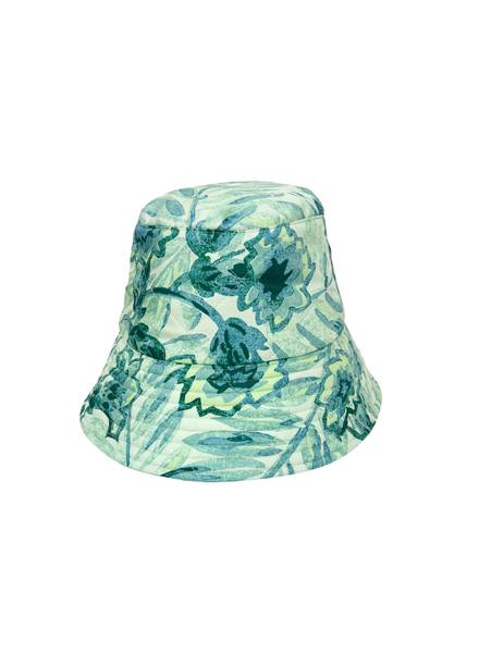 PRINTED SILK TWILL BUCKET HAT: CORSICA: GREEN