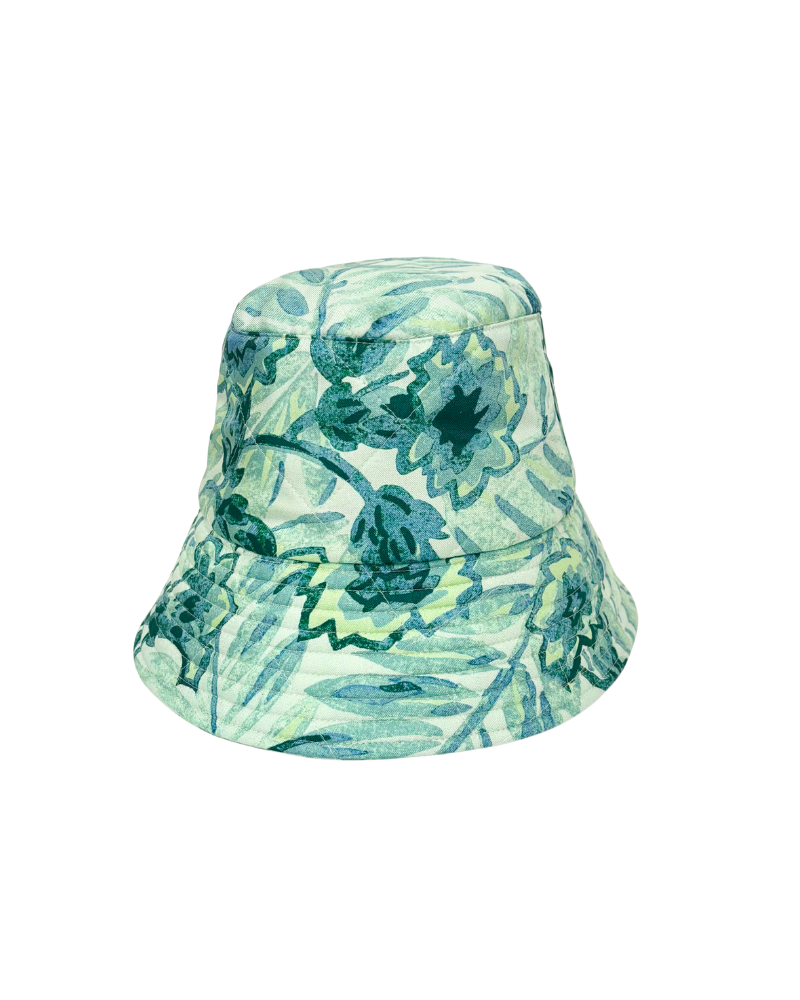 PRINTED SILK TWILL BUCKET HAT: CORSICA: GREEN