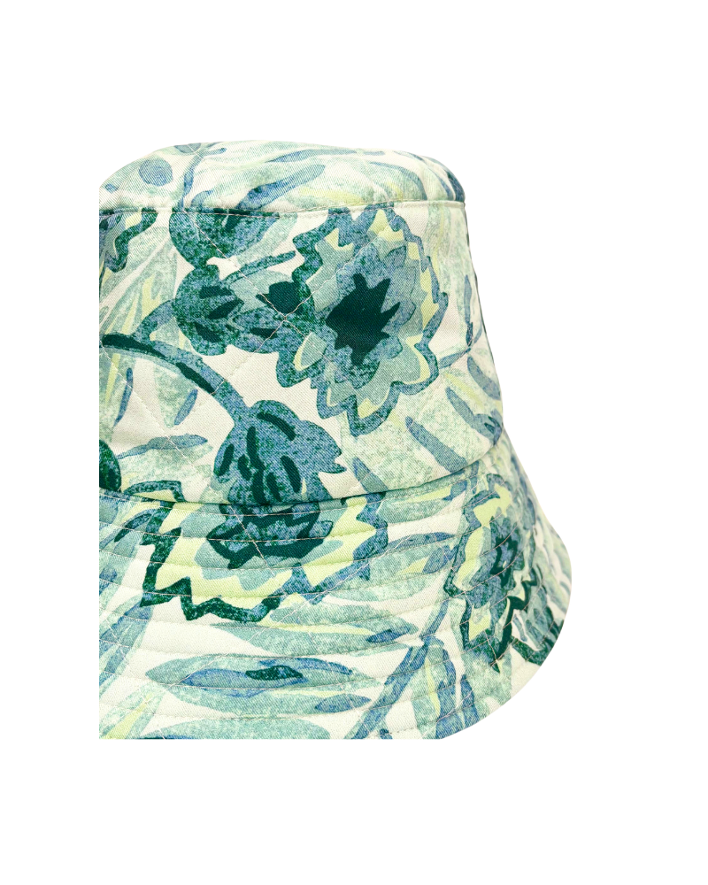 PRINTED SILK TWILL BUCKET HAT: CORSICA: GREEN