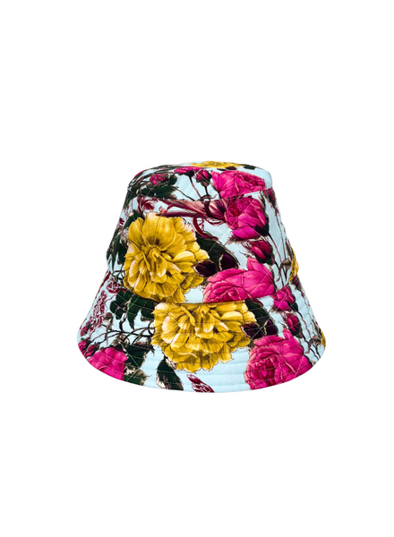 PRINTED SILK TWILL BUCKET HAT: SANREMO: BLUE