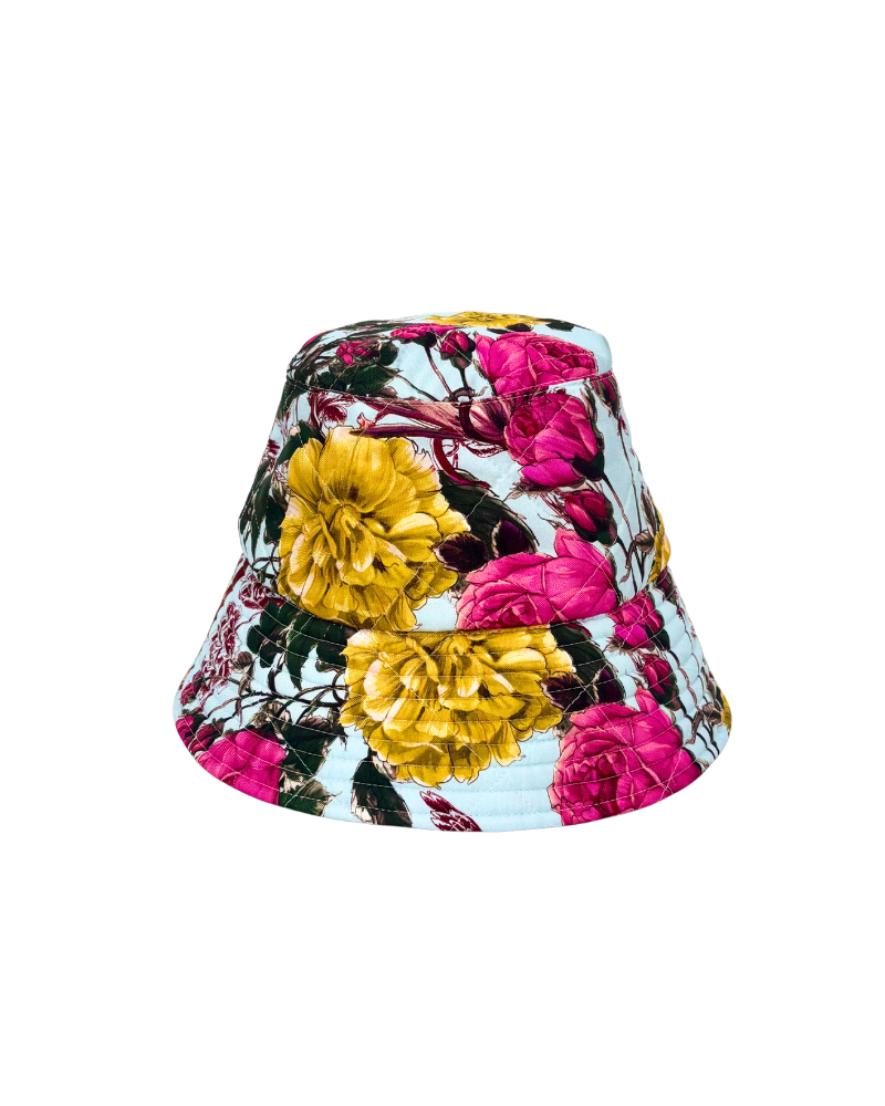 PRINTED SILK TWILL BUCKET HAT: SANREMO: BLUE