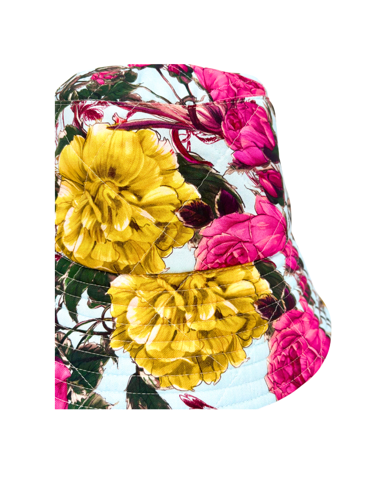 PRINTED SILK TWILL BUCKET HAT: SANREMO: BLUE