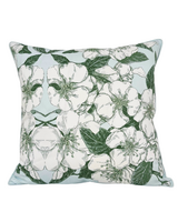COTTON SCARF QUILTED PILLOW: APPLE BLOSSOM: LIGHT BLUE: 21"x 21"
