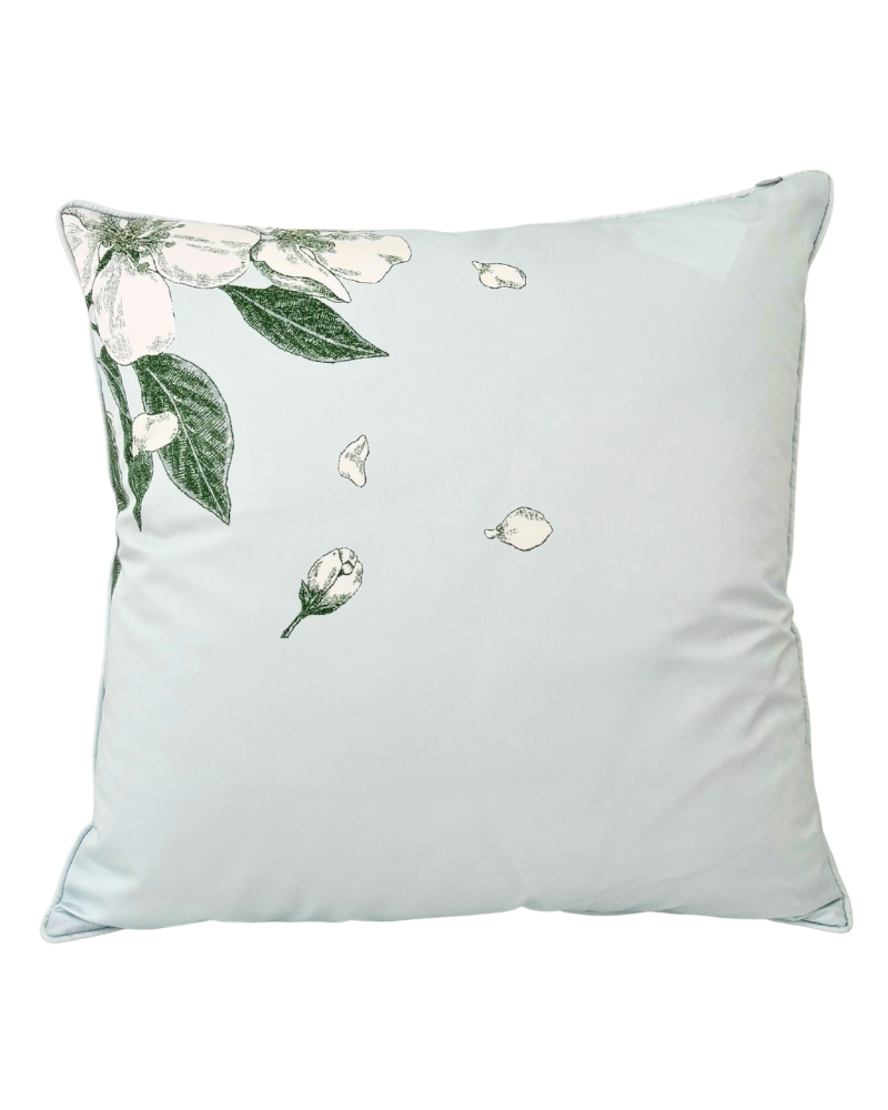 COTTON SCARF QUILTED PILLOW: APPLE BLOSSOM: LIGHT BLUE: 21"x 21"