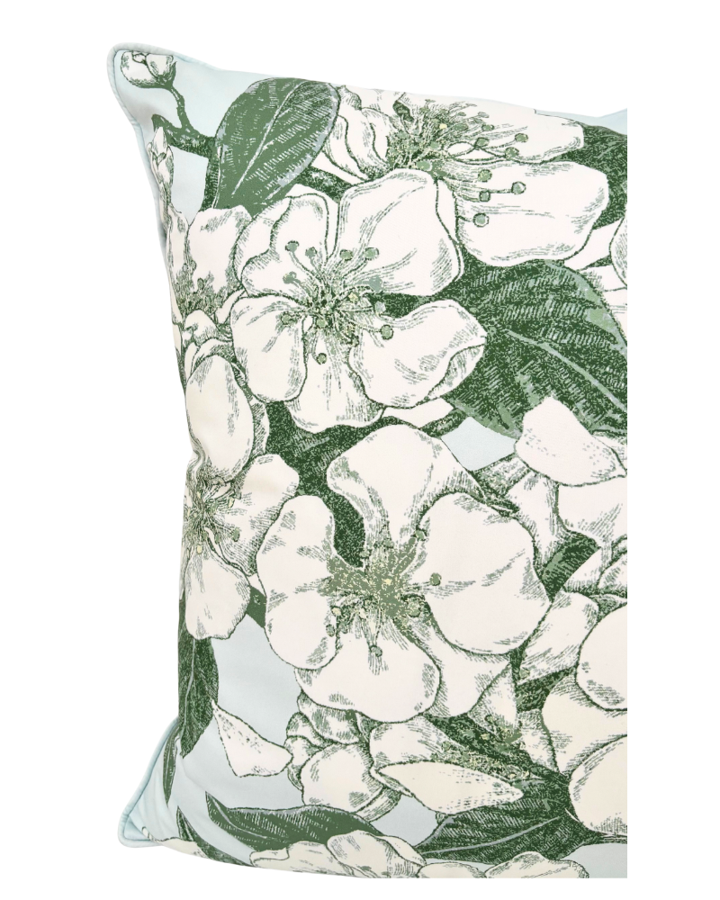 COTTON SCARF QUILTED PILLOW: APPLE BLOSSOM: LIGHT BLUE: 21"x 21"