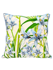 COTTON SCARF QUILTED PILLOW: DANCING LADY FLOWERS: LIGHT BLUE: 21"x 21"